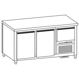   Önkiszolgáló pultsor hűtött munkaasztala rm.fedlappal, 2ajtós/1fiók, hossz: 135cm – COLD G220-13N