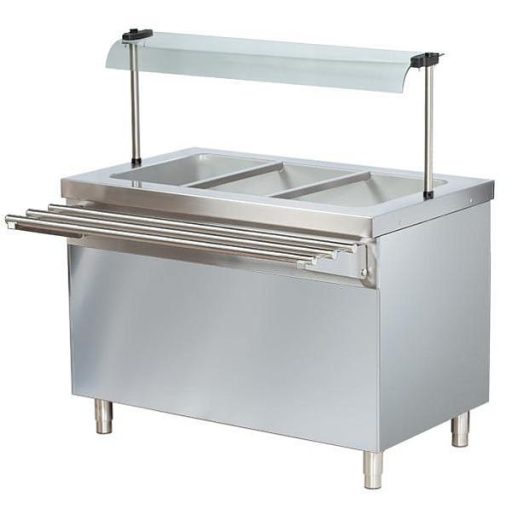 ARISCO BTEB 711 FN Bain-marie vízfürdős melegentartó pultelem nyitott szekrénnyel, rozsdamentes, GN3/1, 1150mm