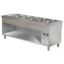 ARISCO BTEB 721 FN Bain-marie vízfürdős melegentartó pultelem nyitott szekrénnyel, rozsdamentes, GN6/1, 2100mm