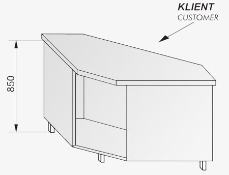 Önkiszolgáló pultsor 90°-os külső sarokeleme rozsdamentes fedlappal – COLD G290-09N