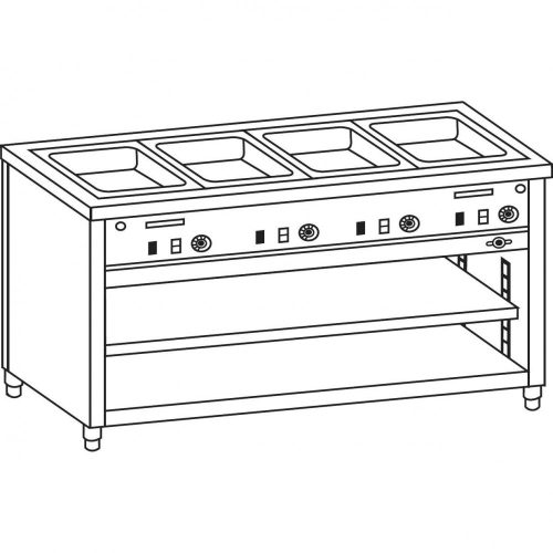 Vízfűrdős melegentartó, 3 oldalon zárt, polccal, 3*GN1/1, OSZTOTT medencével – COLD G071-03F