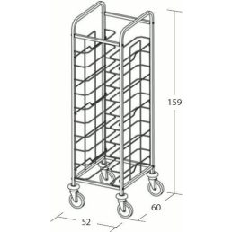   Univerzális tálcaszállító kocsi, egyoszlopos, 10 tálcához – METALCARRELLI 1470U