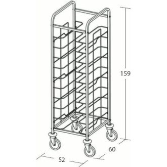   Univerzális tálcaszállító kocsi, egyoszlopos, 10 tálcához – METALCARRELLI 1470U