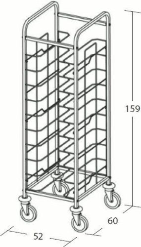 Univerzális tálcaszállító kocsi, egyoszlopos, 10 tálcához – METALCARRELLI 1470U