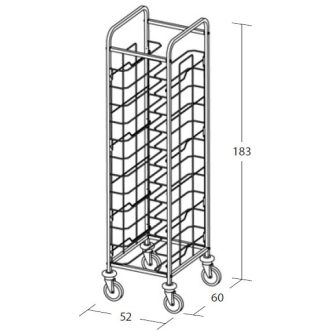   Univerzális tálcaszállító kocsi, egyoszlopos, 12 tálcához – METALCARRELLI 1472U