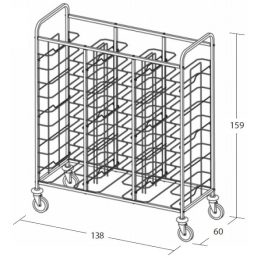   Univerzális tálcaszállító kocsi, háromoszlopos, 30 tálcához – METALCARRELLI 1480U