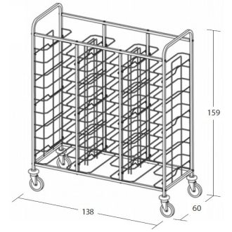   Univerzális tálcaszállító kocsi, háromoszlopos, 30 tálcához – METALCARRELLI 1480U