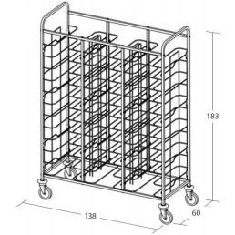   Univerzális tálcaszállító kocsi, háromoszlopos, 36 tálcához – METALCARRELLI 1482U