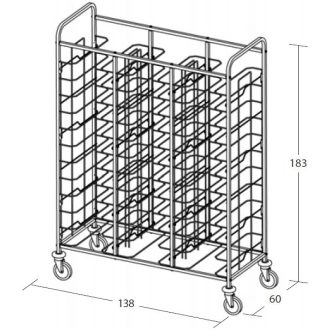   Univerzális tálcaszállító kocsi, háromoszlopos, 36 tálcához – METALCARRELLI 1482U