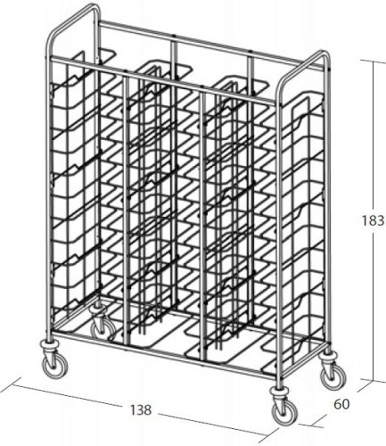 Univerzális tálcaszállító kocsi, háromoszlopos, 36 tálcához – METALCARRELLI 1482U