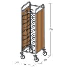 Univerzális tálcaszállító kocsi, egyoszlopos, 10 tálcához, 2 oldalon faburkolattal – METALCARRELLI 1470U-PN