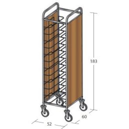   Univerzális tálcaszállító kocsi, egyoszlopos, 12 tálcához, 2 oldalon faburkolattal – METALCARRELLI 1472U-PN