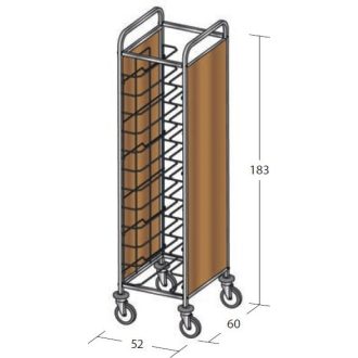   Univerzális tálcaszállító kocsi, egyoszlopos, 12 tálcához, 2 oldalon faburkolattal – METALCARRELLI 1472U-PN
