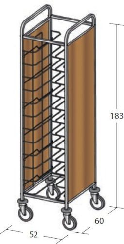 Univerzális tálcaszállító kocsi, egyoszlopos, 12 tálcához, 2 oldalon faburkolattal – METALCARRELLI 1472U-PN