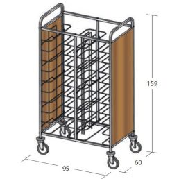   Univerzális tálcaszállító kocsi, kétoszlopos, 20 tálcához, 2 oldalon faburkolattal – METALCARRELLI 1475U-PN