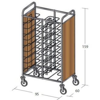   Univerzális tálcaszállító kocsi, kétoszlopos, 20 tálcához, 2 oldalon faburkolattal – METALCARRELLI 1475U-PN