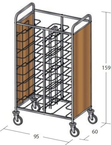 Univerzális tálcaszállító kocsi, kétoszlopos, 20 tálcához, 2 oldalon faburkolattal – METALCARRELLI 1475U-PN