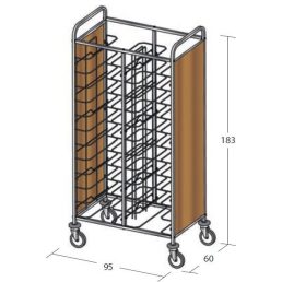   Univerzális tálcaszállító kocsi, kétoszlopos, 24 tálcához, 2 oldalon faburkolattal – METALCARRELLI 1477U-PN