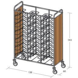  Univerzális tálcaszállító kocsi, háromoszlopos, 36 tálcához, 2 oldalon faburkolattal – METALCARRELLI 1482U-PN