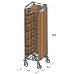   Univerzális tálcaszállító kocsi, egyoszlopos, 12 tálcához, 3 oldalon faburkolattal, felső polccal – METALCARRELLI 1474SU