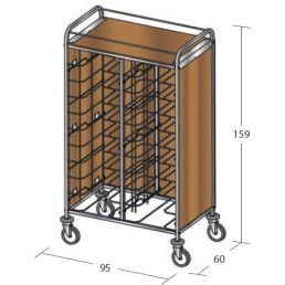   Univerzális tálcaszállító kocsi, kétoszlopos, 20 tálcához, 3 oldalon faburkolattal, felső polccal – METALCARRELLI 1476SU