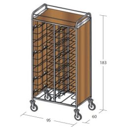   Univerzális tálcaszállító kocsi, kétoszlopos, 24 tálcához, 3 oldalon faburkolattal, felső polccal – METALCARRELLI 1478SU