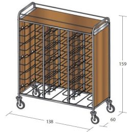  Univerzális tálcaszállító kocsi, háromoszlopos, 30 tálcához, 3 oldalon faburkolattal, felső polccal – METALCARRELLI 1481SU