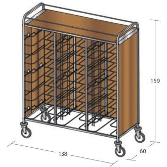   Univerzális tálcaszállító kocsi, háromoszlopos, 30 tálcához, 3 oldalon faburkolattal, felső polccal – METALCARRELLI 1481SU