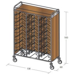   Univerzális tálcaszállító kocsi, háromoszlopos, 36 tálcához, 3 oldalon faburkolattal, felső polccal – METALCARRELLI 1483SU