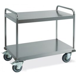   Nagy teherbírású szervizkocsi (500kg), rozsdamentes, kétszintes, 100x58cm-es sík polclapokkal – METALCARRELLI 1570-2PL