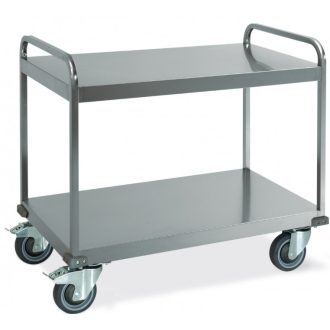   Nagy teherbírású szervizkocsi (500kg), rozsdamentes, kétszintes, 100x58cm-es sík polclapokkal – METALCARRELLI 1570-2PL