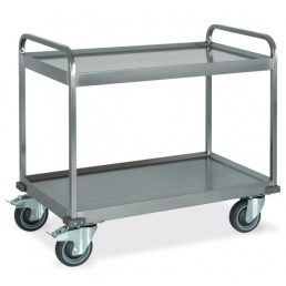   Nagy teherbírású szervizkocsi (500kg), rozsdamentes, kétszintes, 100x58cm-es mélyhúzott polclapokkal – METALCARRELLI 1570-2PV