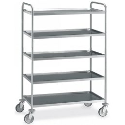   Rozsdamentes szervizkocsi, ötszintes, 120kg teherbírás, 80x50cm-es – METALCARRELLI 1400C5-F