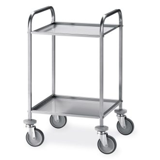   Rozsdamentes szervizkocsi, kétszintes, 60kg teherbírás, 47x44cm-es kivehető polclapokkal – METALCARRELLI 1516-F