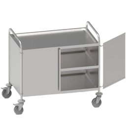   Zárt szervizkocsi, nyílóajtós, háromszintes, rozsdamentes acél kivitel – METALCARRELLI 1407S.PS