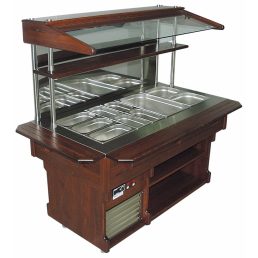   Önkiszolgáló salátahűtő pult, egyoldalas kivitel, tömör tölgyfa burkolattal 4*GN1/1 méret – COLD G410-04