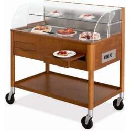   Süteményes hűtő kocsi, faburkolatú, evőeszköz és tányértartó fiókkal, alsó polccal – METALCARRELLI 6670-18