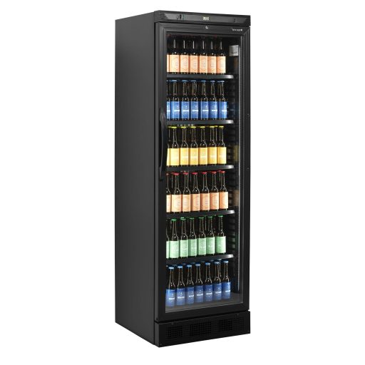 Tefcold CEV425 BLACK Üvegajtós hűtővitrin, 358/345 literes, fekete, jobbra nyíló ajtóval