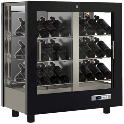 Asztali borhűtő vitrin, három oldalon üveg, zárt hátfallal, 42 döntött palackhoz – DELLA MARTA TV-M22 + T2-M-*