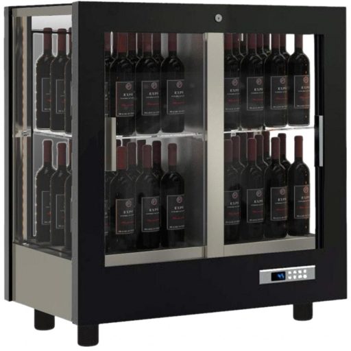 Asztali borhűtő vitrin, három oldalon üveg, zárt hátfallal, 64 álló palackhoz – DELLA MARTA TV-M23 + T2-M-*