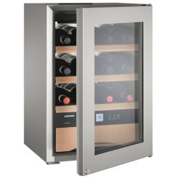   LIEBHERR WKes 653 Üvegajtós borhűtőszekrény, rm.acél, pultra helyezhető, 12 palackhoz