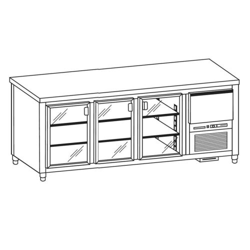 Hűtött munkaasztal 3 üvegajtó/1 fiókkal, rm.fedlappal – COLD G025-18N
