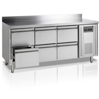   Tefcold CK7360 Hűtött munkaasztal hátsó felhajtással, GN1/1 belméret, 6 fiókkal