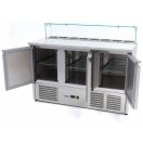 Maxima 09400208 Pizzaelőkészítő hűtött munkaasztal, háromajtós, 400 literes, üvegezett beépített feltéthűtővel (8xGN1/6)