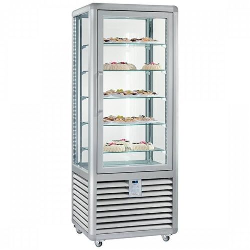 Süteményes hűtő vitrin, négy oldalon üvegezett, fix polcok, 360L "CURVE" – SILFER CPS 350 V