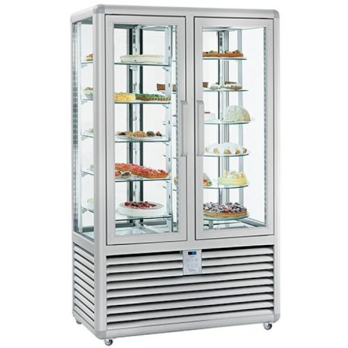 Süteményes hűtő vitrin, négy oldalon üvegezett, fix polcok, két légtér, 742L "CURVE" – SILFER CPS 700 V/V