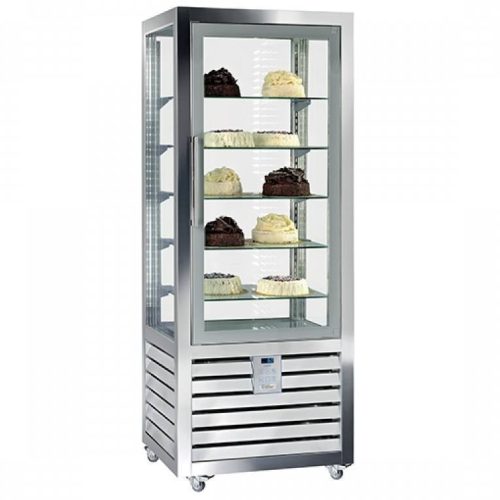 Süteményes hűtő vitrin, négy oldalon üvegezett, fix polcok, 427L "QUADRO" – SILFER QPS 450 V
