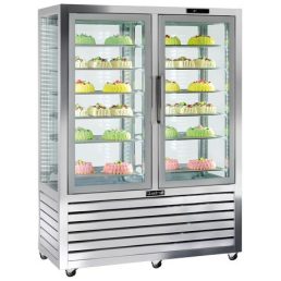   Süteményes hűtő vitrin, négy oldalon üvegezett, fix polcok, két légtér, 848L "QUADRO" – SILFER QPS 900 V/V