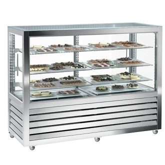   Csokoládé hűtővitrin, tolóajtós, négy oldalon üvegezett, 528L "QUADRO" – SILFER QCC 1500 V-SD