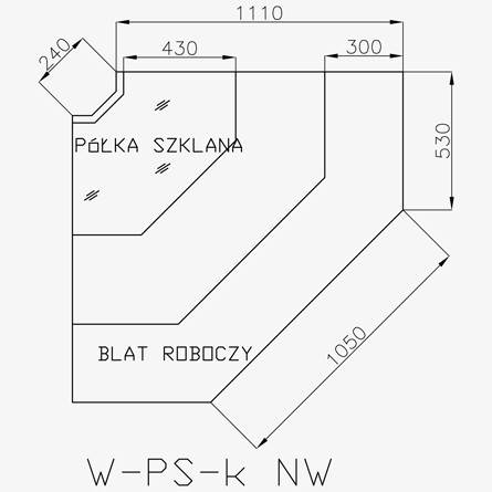 Csemegepult belső sarokelem sík üveggel, aggregátor nélkül, 1340x1340mm "VERONA" – COLD W-13 PS-k NW BA